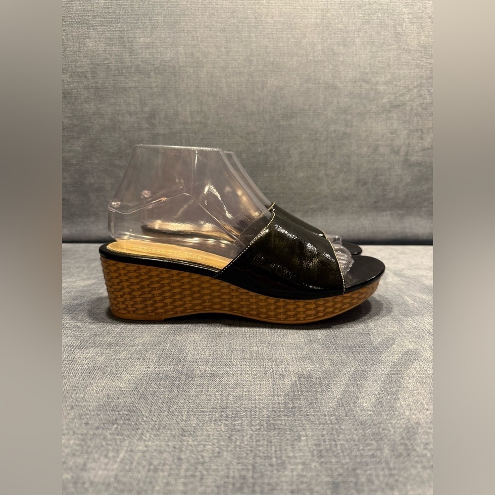 Montego Bay Club Slip On Platform Sandal Shoes Women’s SZ 7.5 Black Brown Wicker